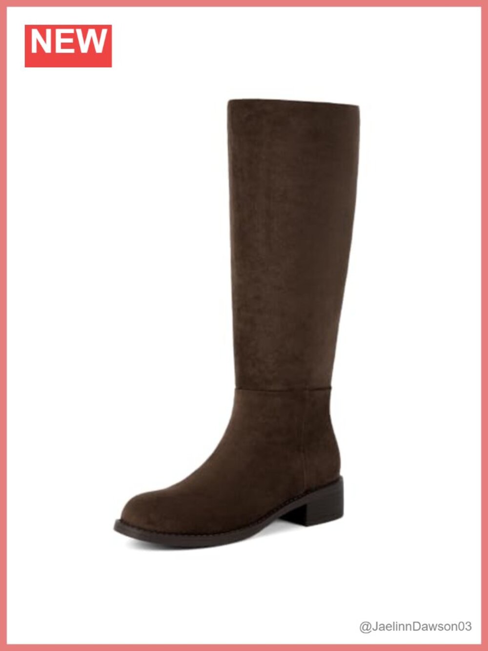 Women's Knee High Faux Suede Boots Low Chunky Heel Round Toe Zip